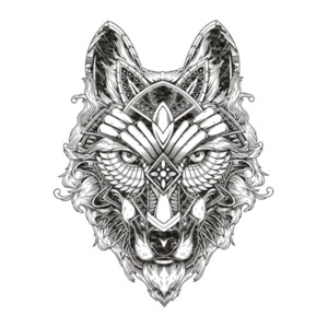 Tribal Wolf (Black) - Unisex Premium Cotton Long Sleeve T-Shirt Design