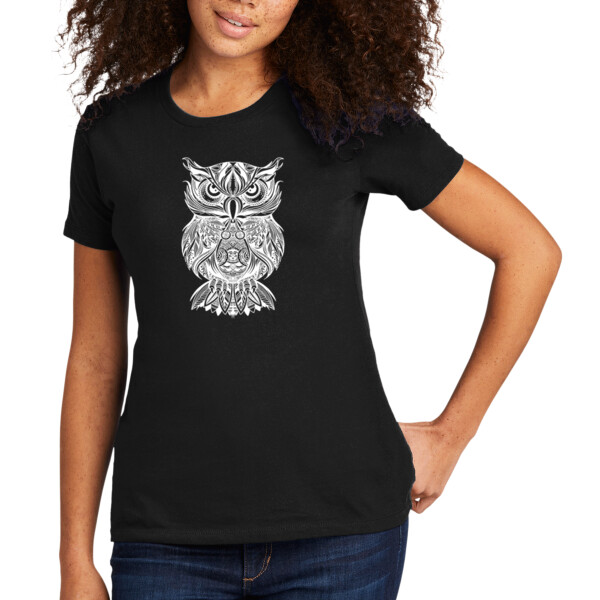 Tribal Owl 1(White) - Women's Premium Cotton T-Shirt Thumbnail