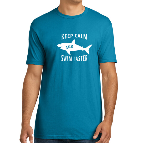 Keep Calm and Swim Faster 1 (White) - Unisex Premium Cotton T-Shirt Thumbnail