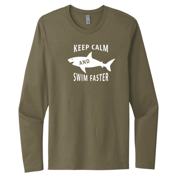 Keep Calm and Swim Faster 1 (White) - Unisex Premium Cotton Long Sleeve T-Shirt Thumbnail