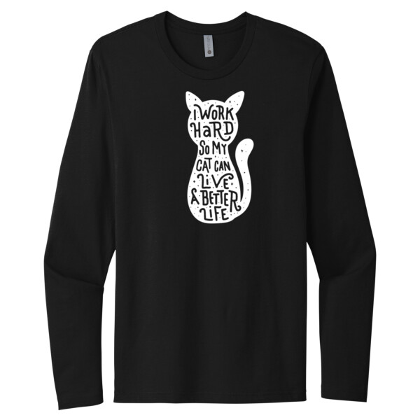 I Work Hard For My Cat 1 (White) - Unisex Premium Cotton Long Sleeve T-Shirt Thumbnail