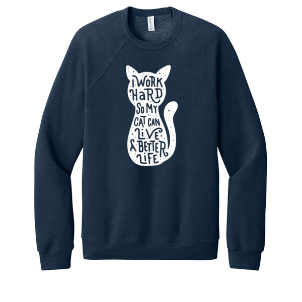I Work Hard For My Cat 1 (White) - Unisex Premium Fleece Crew Sweatshirt Thumbnail