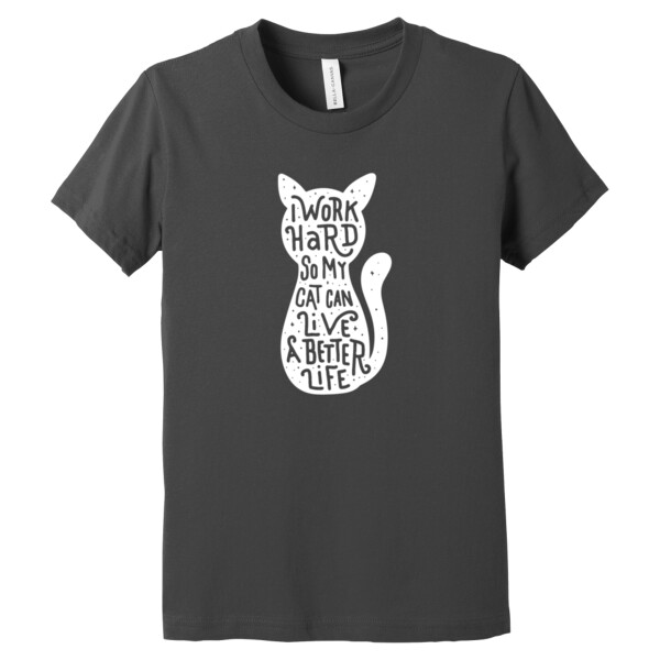 I Work Hard For My Cat 1 (White) - Youth Premium Cotton T-Shirt Thumbnail