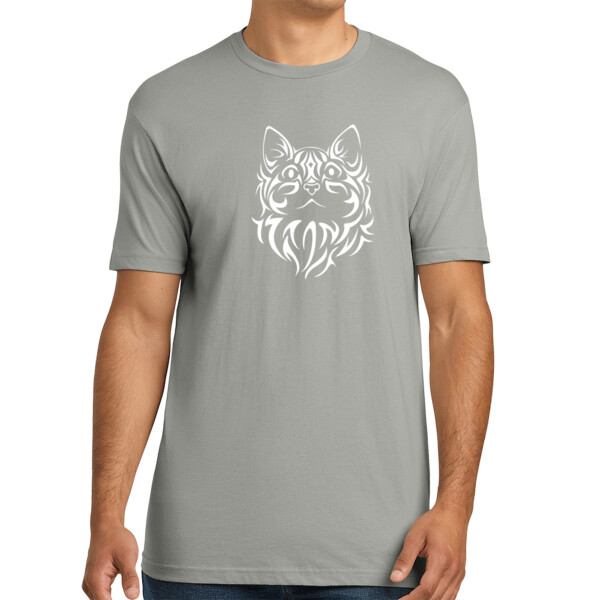 Tribal Cat 1 (White) - Unisex Premium Cotton T-Shirt Thumbnail