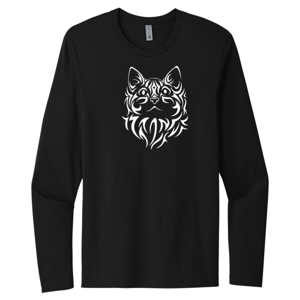 Tribal Cat 1 (White) - Unisex Premium Cotton Long Sleeve T-Shirt Thumbnail