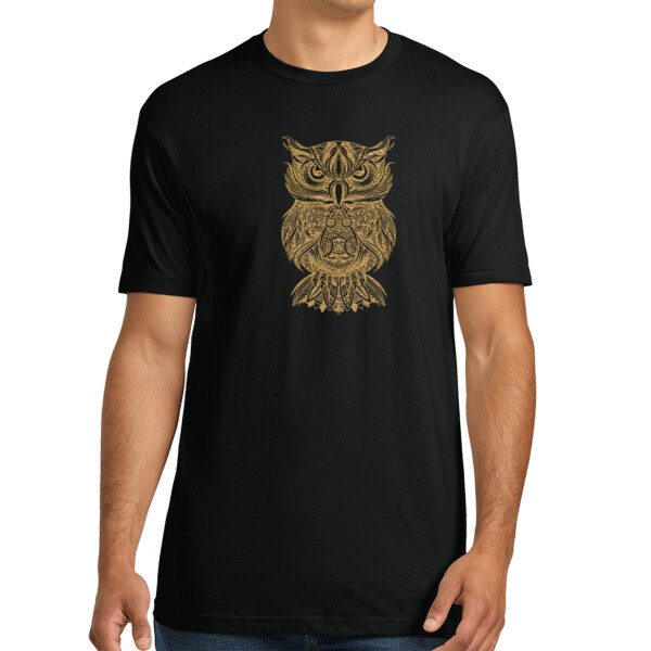 Tribal Owl Vegas (Gold) - Unisex Premium Cotton T-Shirt Thumbnail