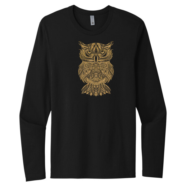 Tribal Owl Vegas (Gold) - Unisex Premium Cotton Long Sleeve T-Shirt Thumbnail