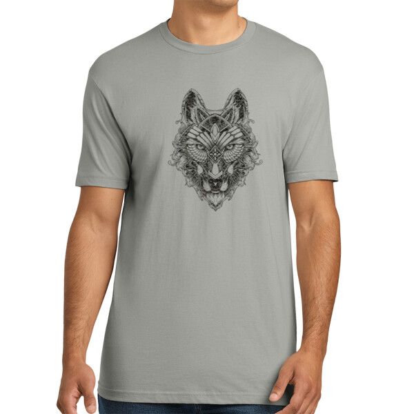 Tribal Wolf (Black) - Unisex Premium Cotton T-Shirt Thumbnail