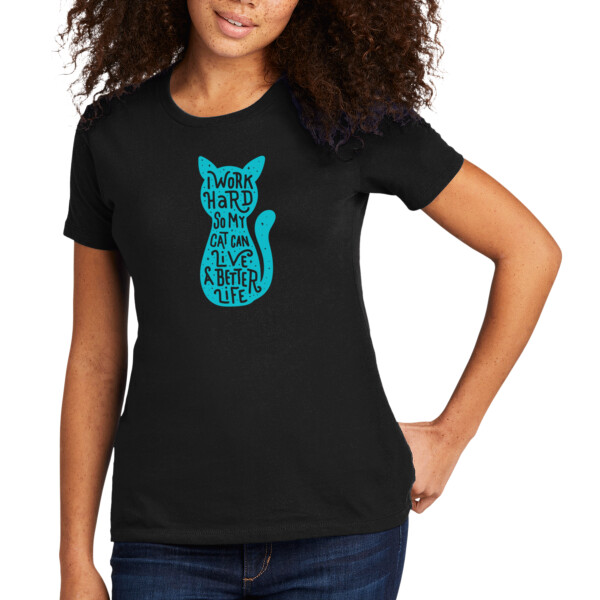 I work hard for my cat  (Aqua 1) - Women's Premium Cotton T-Shirt Thumbnail