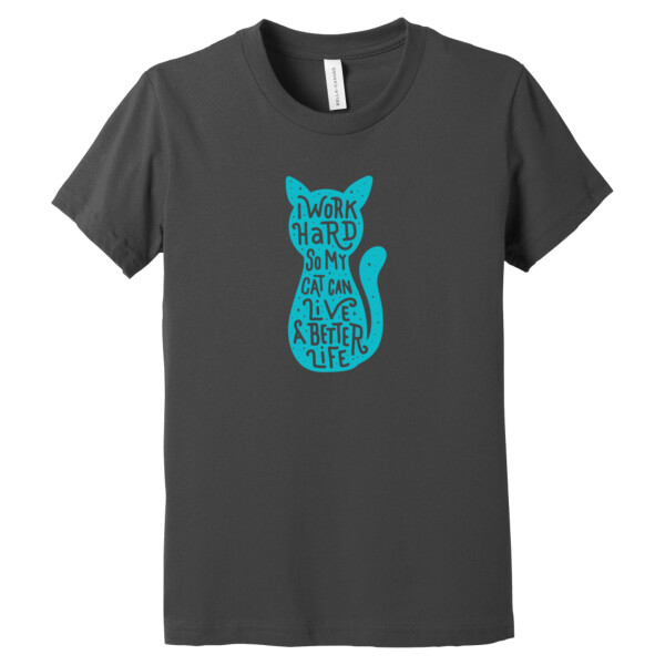 I work hard for my cat  (Aqua 1) - Youth Premium Cotton T-Shirt Thumbnail
