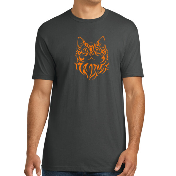 Tribal Cat 1 (Orange) - Unisex Premium Cotton T-Shirt Thumbnail