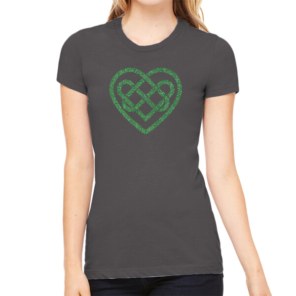 Celtic Heart (Metallic Green) - Women's Premium Cotton Slim Fit T-SHirt Thumbnail