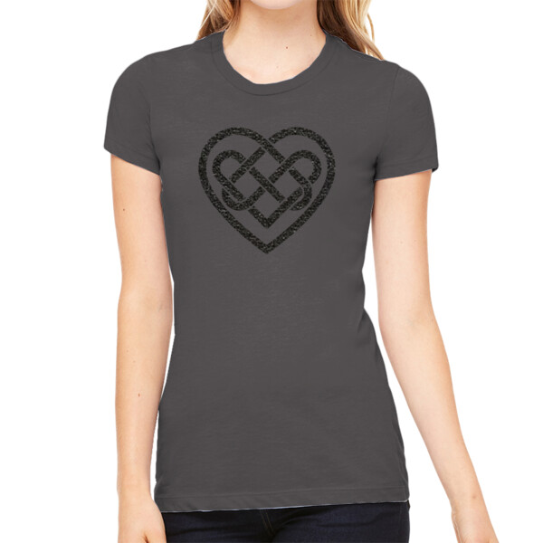 Celtic Heart 1 (Metallic Black) - Women's Premium Cotton Slim Fit T-SHirt Thumbnail