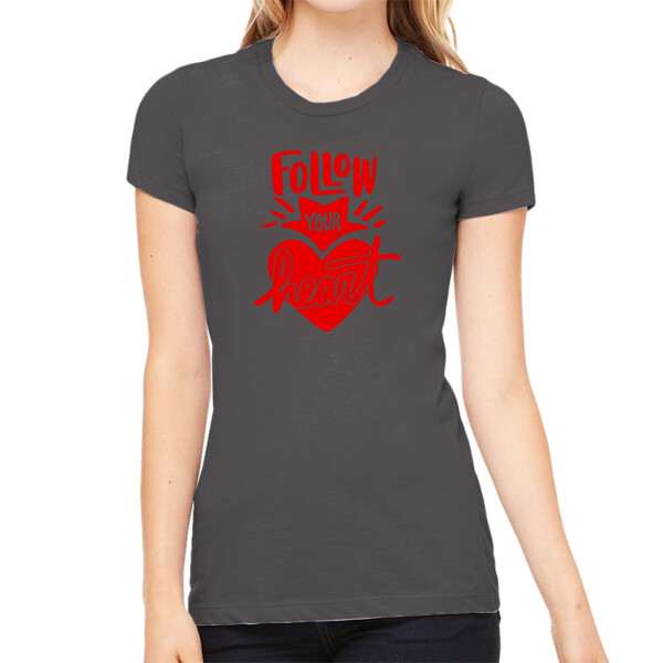 Follow Your Heart (Red) - Women's Premium Cotton Slim Fit T-SHirt Thumbnail