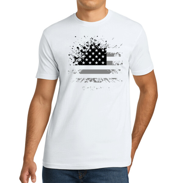 Distressed Flag (Black Grey) - Unisex Premium Cotton T-Shirt Thumbnail