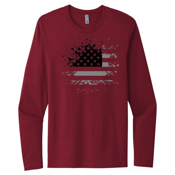 Distressed Flag (Black Grey) - Unisex Premium Cotton Long Sleeve T-Shirt Thumbnail