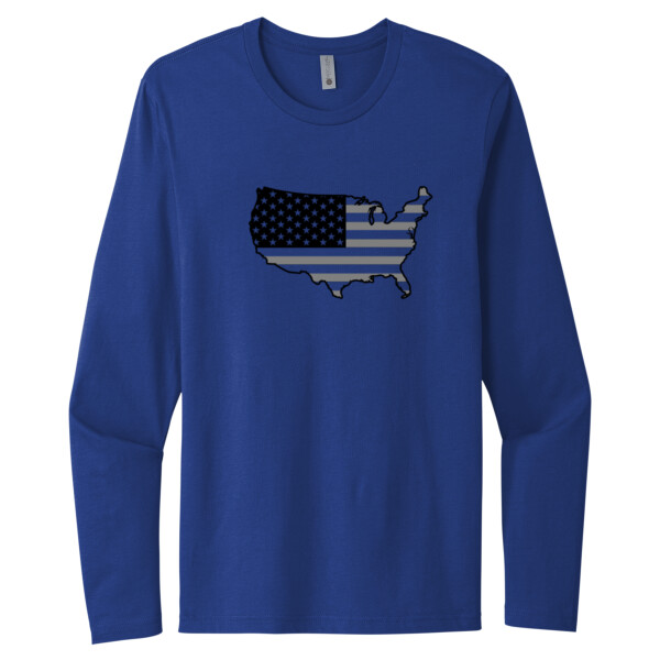 USA Map (Grey Black) - Unisex Premium Cotton Long Sleeve T-Shirt Thumbnail