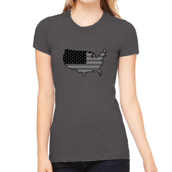 USA Map (Grey Black) - Women's Premium Cotton Slim Fit T-SHirt Thumbnail
