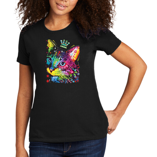 Neon Cat Queen - Women's Premium Cotton T-Shirt Thumbnail