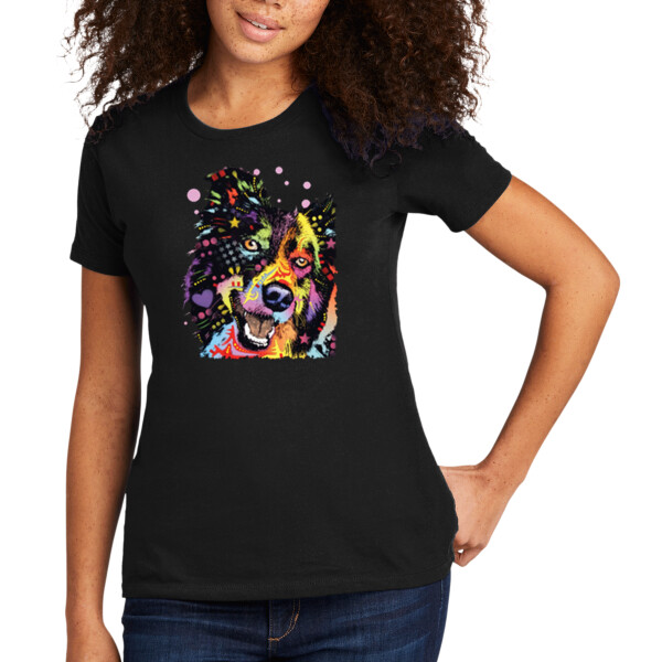 Neon Border Collie - Women's Premium Cotton T-Shirt Thumbnail