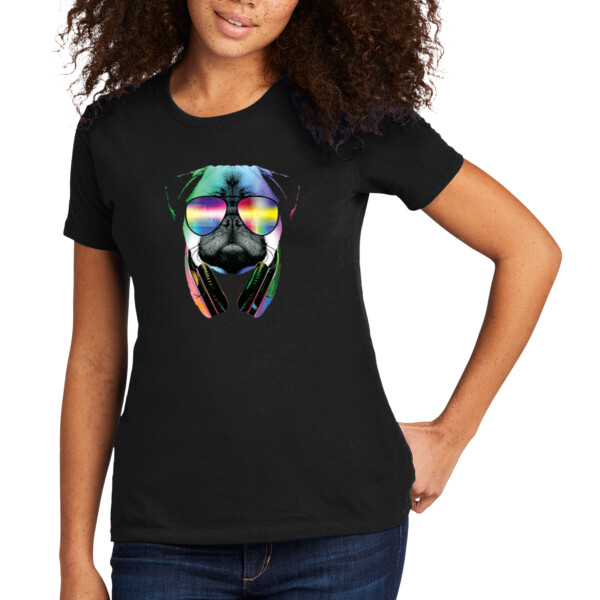 Neon Pug DJ - Women's Premium Cotton T-Shirt Thumbnail