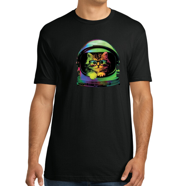 Neon Space Kitty - Unisex Premium Cotton T-Shirt Thumbnail