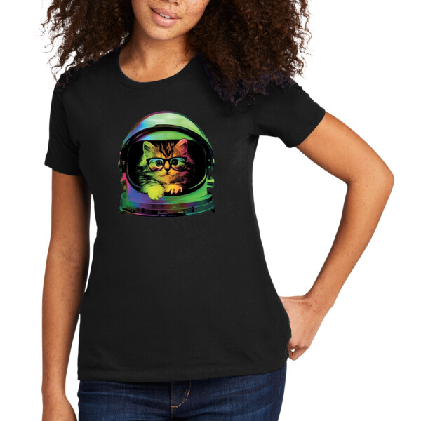 Neon Space Kitty - Women's Premium Cotton T-Shirt Thumbnail