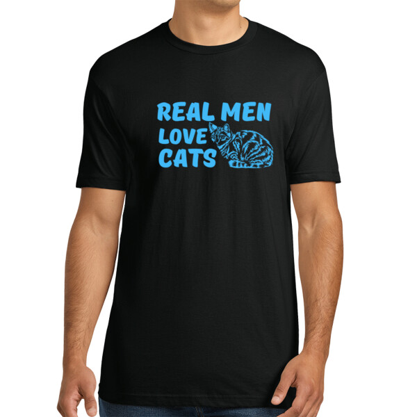 Real Men Love Cats Carolina Blue - Unisex Premium Cotton T-Shirt Thumbnail