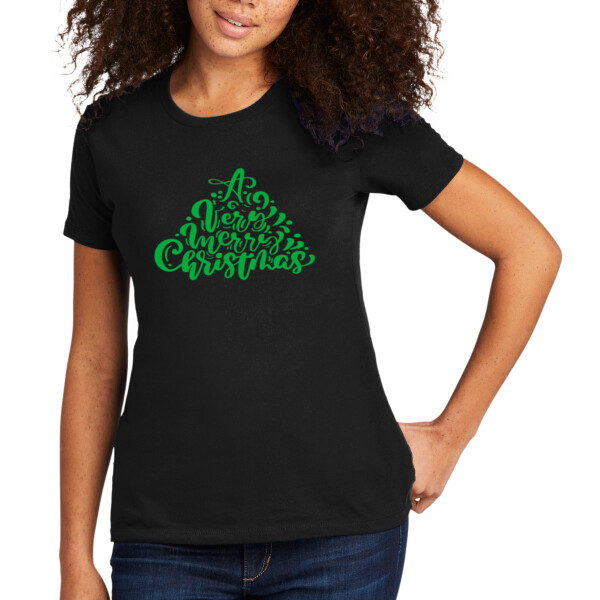 A Very Merry Christmas Green - Women's Premium Cotton T-Shirt Thumbnail