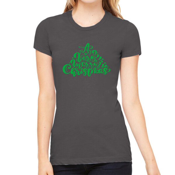 A Very Merry Christmas Green - Women's Premium Cotton Slim Fit T-SHirt Thumbnail