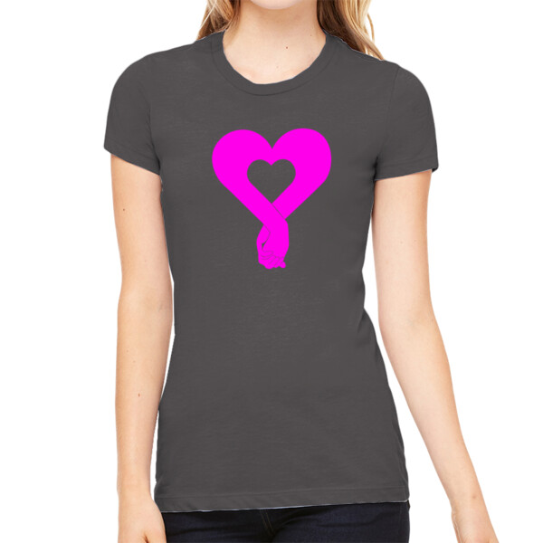 Heart Hands Pink - Women's Premium Cotton Slim Fit T-SHirt Thumbnail