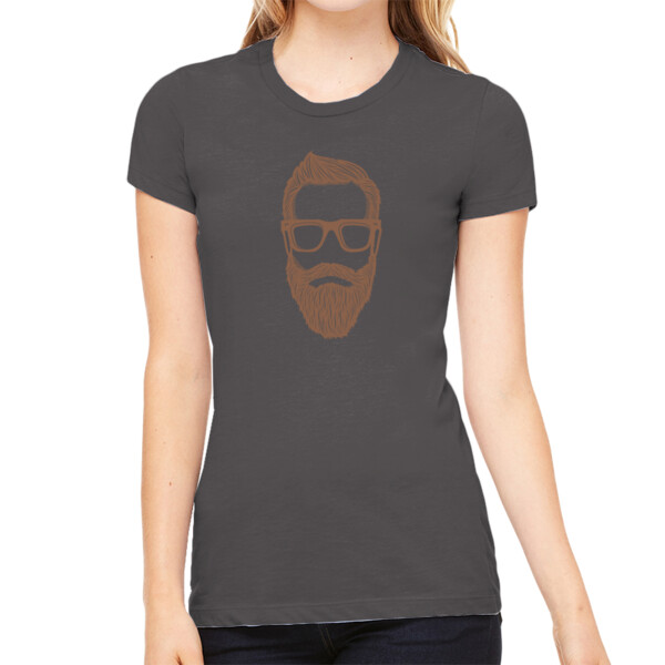 Hipster Beard 1 Brown - Women's Premium Cotton Slim Fit T-SHirt Thumbnail