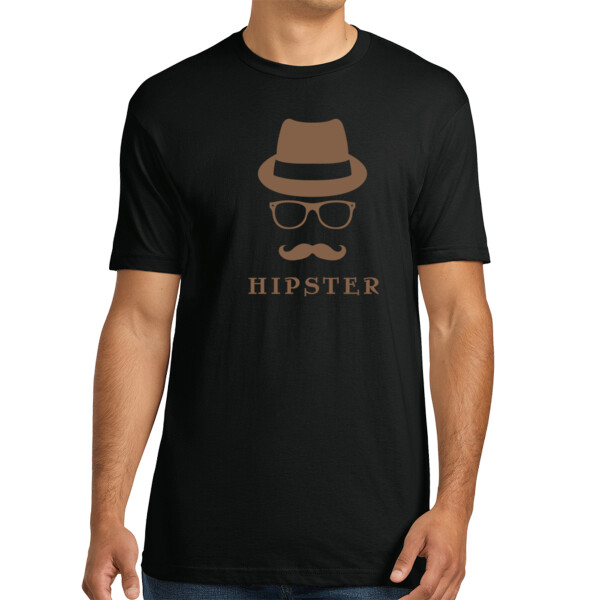 Hipster Head With Hat Brown - Unisex Premium Cotton T-Shirt Thumbnail