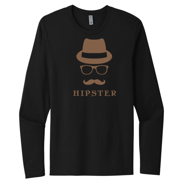 Hipster Head With Hat Brown - Unisex Premium Cotton Long Sleeve T-Shirt Thumbnail