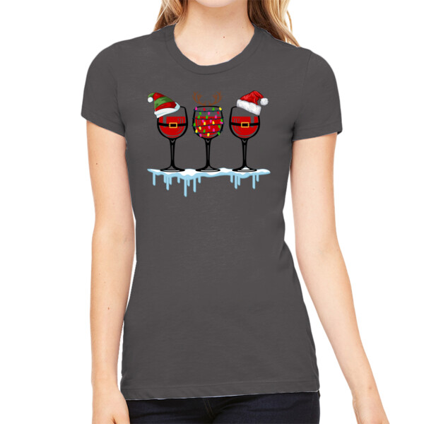Christmas Wine - Women's Premium Cotton Slim Fit T-SHirt Thumbnail