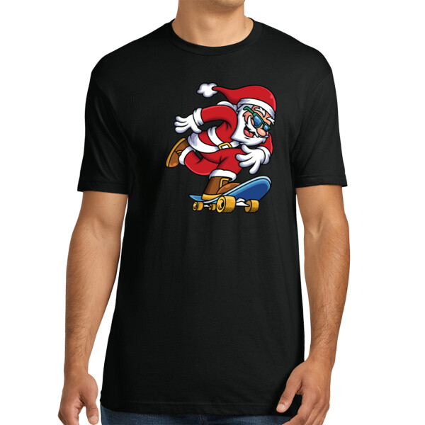 Skateboarding Santa - Unisex Premium Cotton T-Shirt Thumbnail